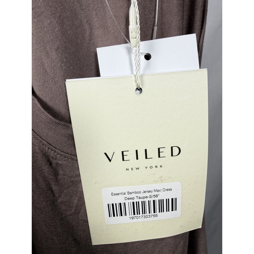 Veiled New York Essential Bamboo Jersey Maxi Dress Deep Taupe S 56" Tie Back - Picture 13 of 15